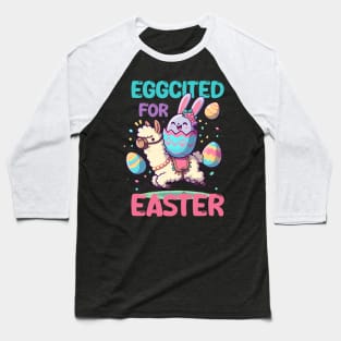 Eggcited For Easter Eggs Bunny Riding Llama Funny Baseball T-Shirt